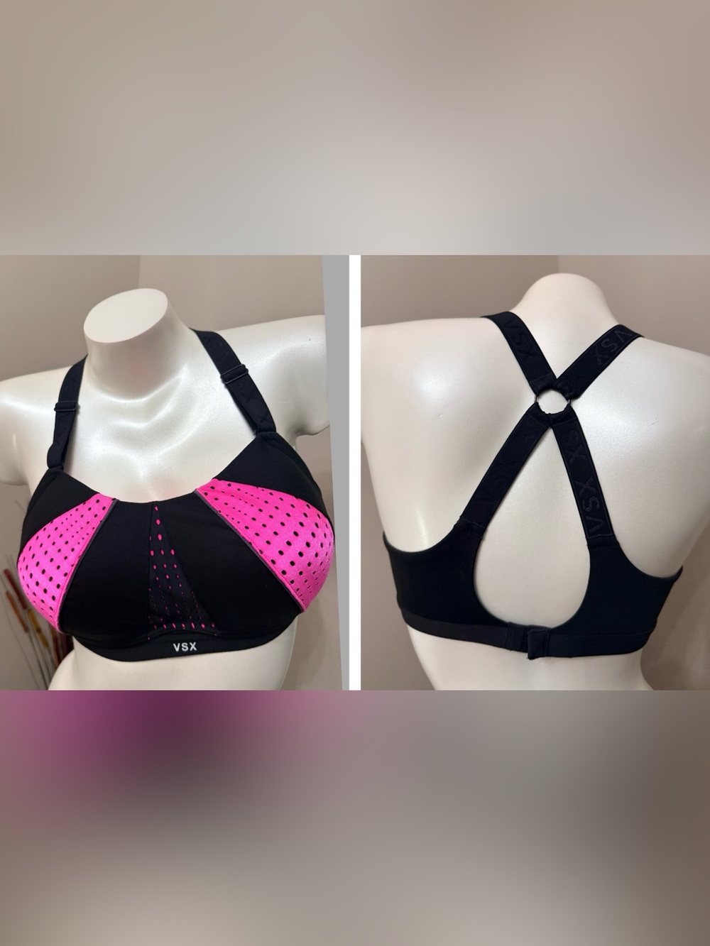 Victoria’s Secret VSX Sport 36C Mesh Panel Underwire Bra Black Hot Pink